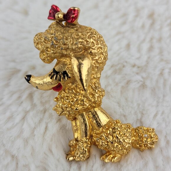 1950's Gold Tone Metal and Enamel Poodle Pin - Picture 1 of 4
